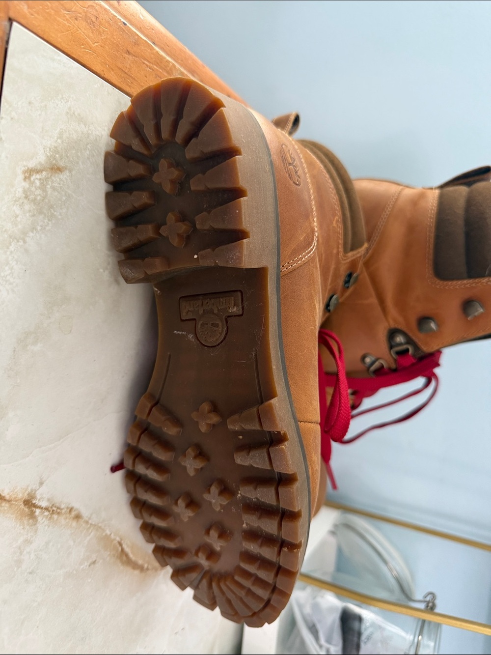 Timberland Tan Leather Boots with Red Laces - Picture 7 of 9